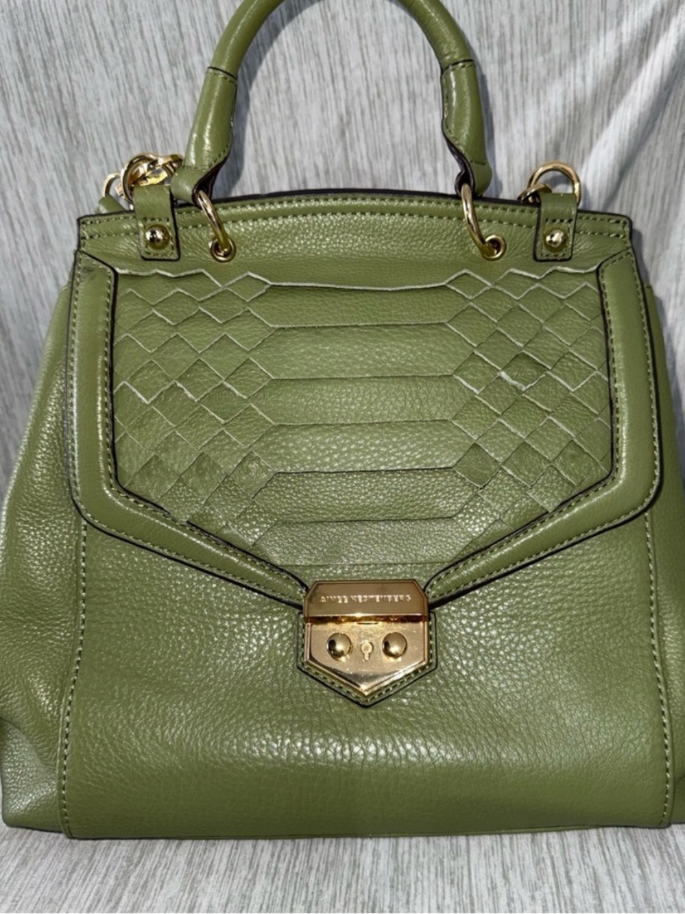 Aimee Kestenberg Olive Green Quilted Leather Satchel with Gold Hardware - Picture 2 of 11